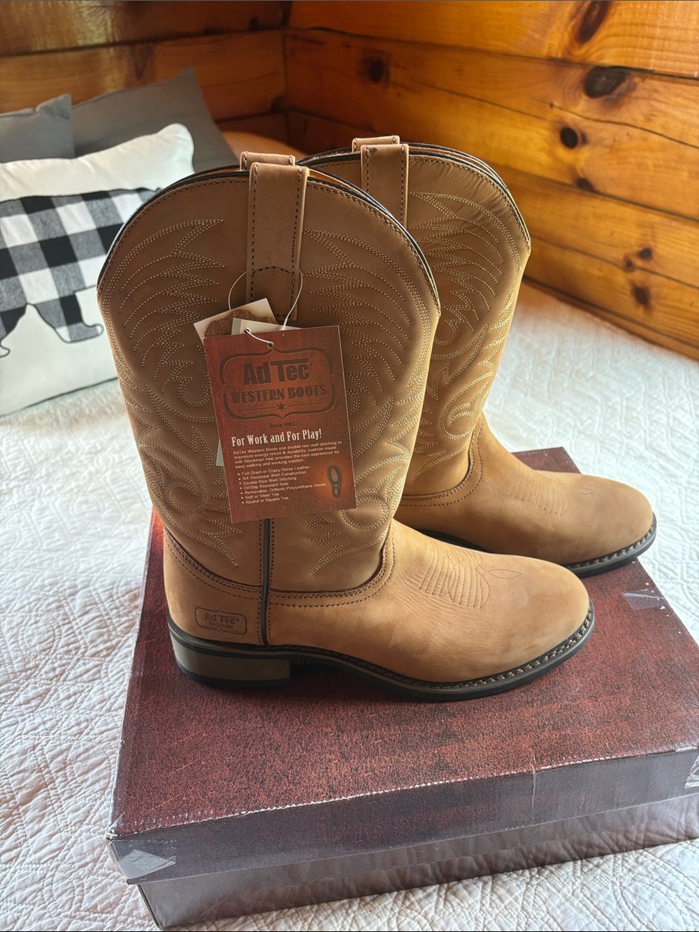 Ad Tec Tan/Cognac Western Work Boots for Men